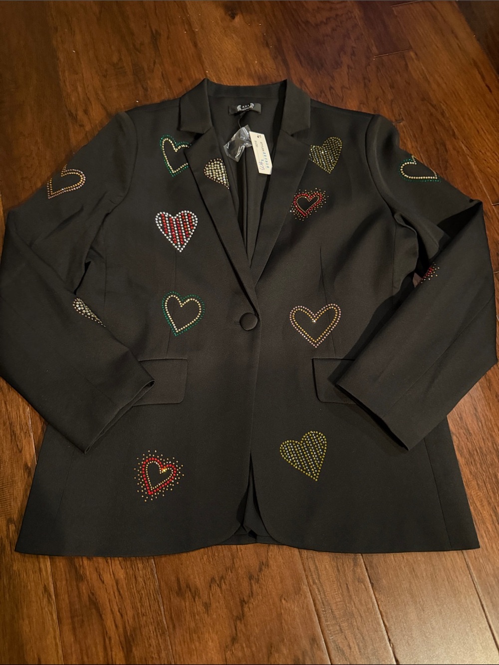 Black Heart Embellished Single-Button Blazer Jacket - Women